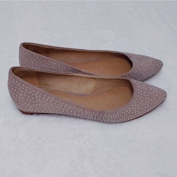 ALDO Taupe Studded Leather Pointed Toe Flats - Picture 4 of 7